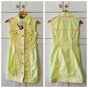 LOVE MOSCHINO Highlighter Neon Yellow Button Front Sleeveless Shirt Dress, sz. 2